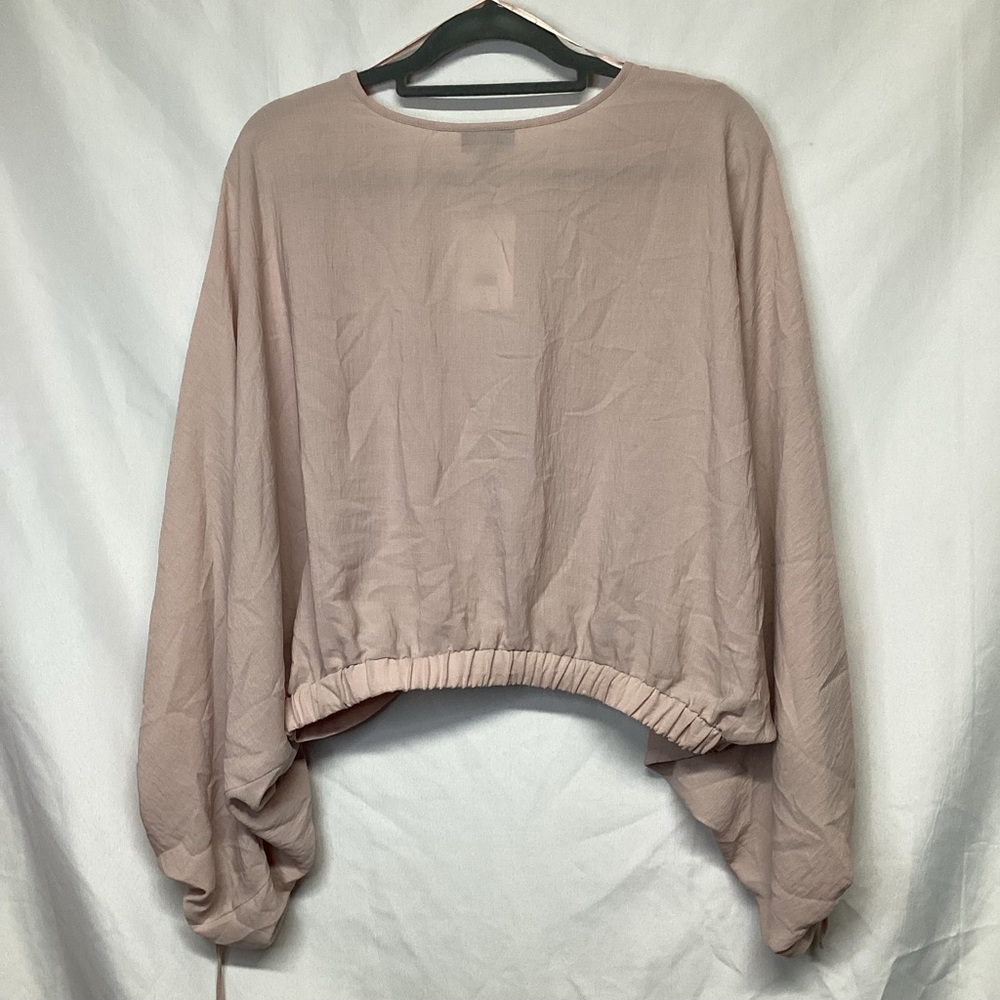 🆕 Top Shop Low V Neck Faux Wrap Balloon Sleeve Top 14 - Picture 6 of 9